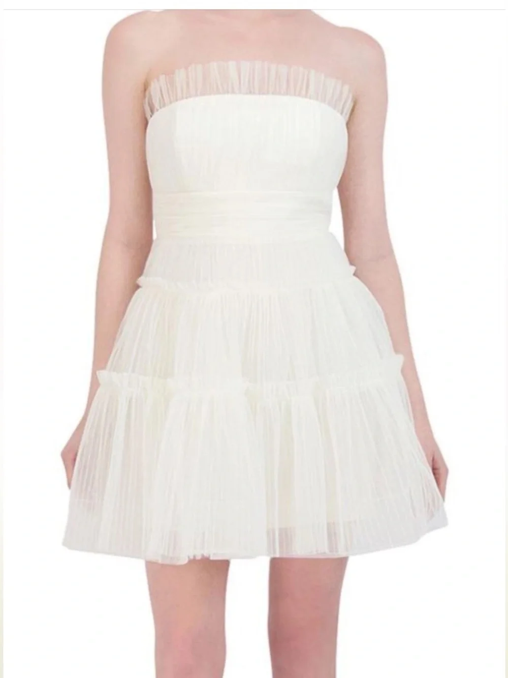 Strapless Tiered Tulle Mini Dress in White Sz 8 - Picture 1 of 5